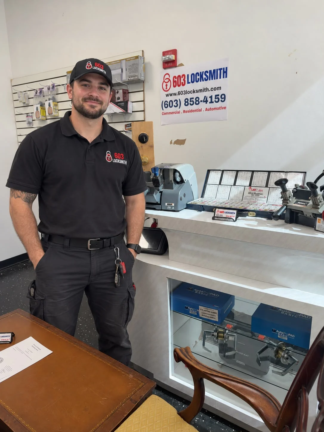 603 Locksmith technician inside the Nashua shop